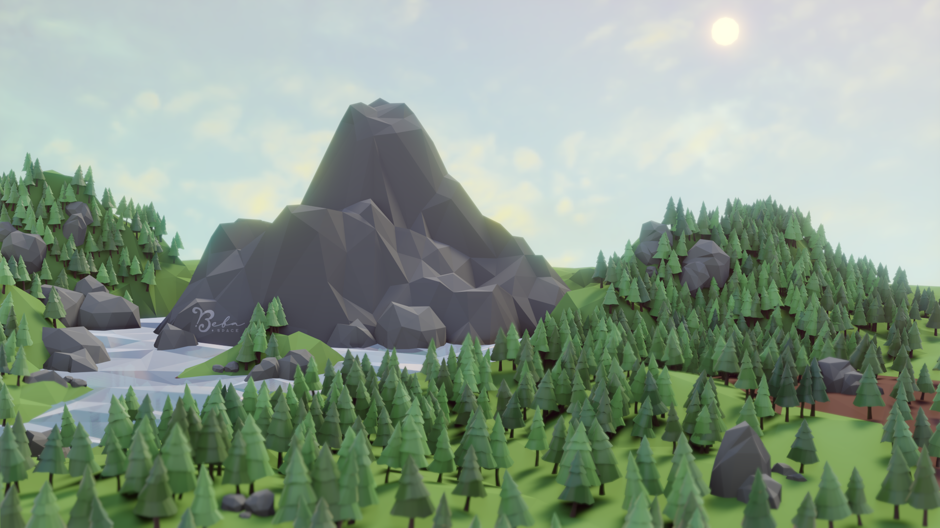Low Poly Scenery, Hills and Lake preview image 1